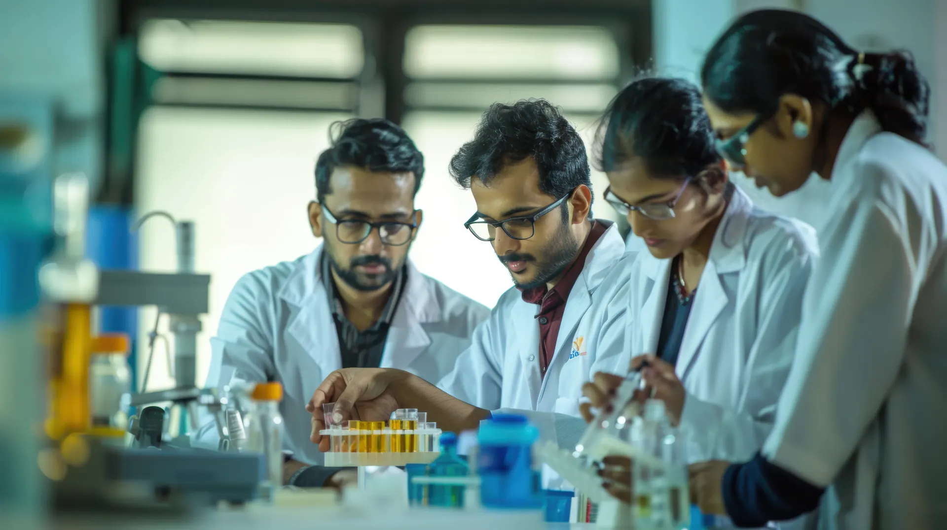 Our team collaborating in the lab